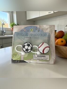 Sports Ball Straw Toppers - Soccer & Baseball - new